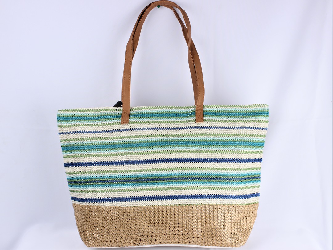 Woven striped tote bag 56cm wide x 35cm deep ,fully lined, zip closure green STYLE :AL/6005 image 0